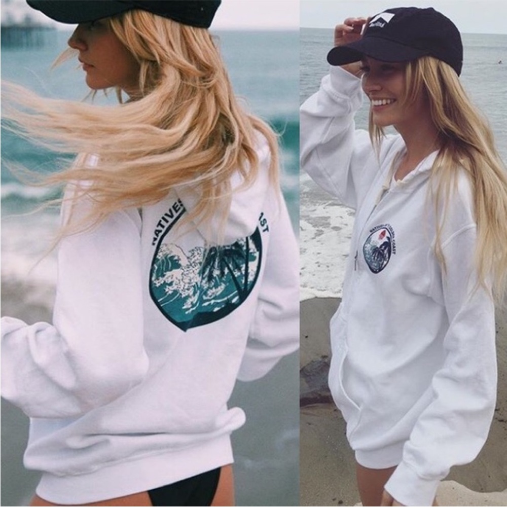Brandy Melville Hunter Natives of the Golden Coast White Oversized Hoodie